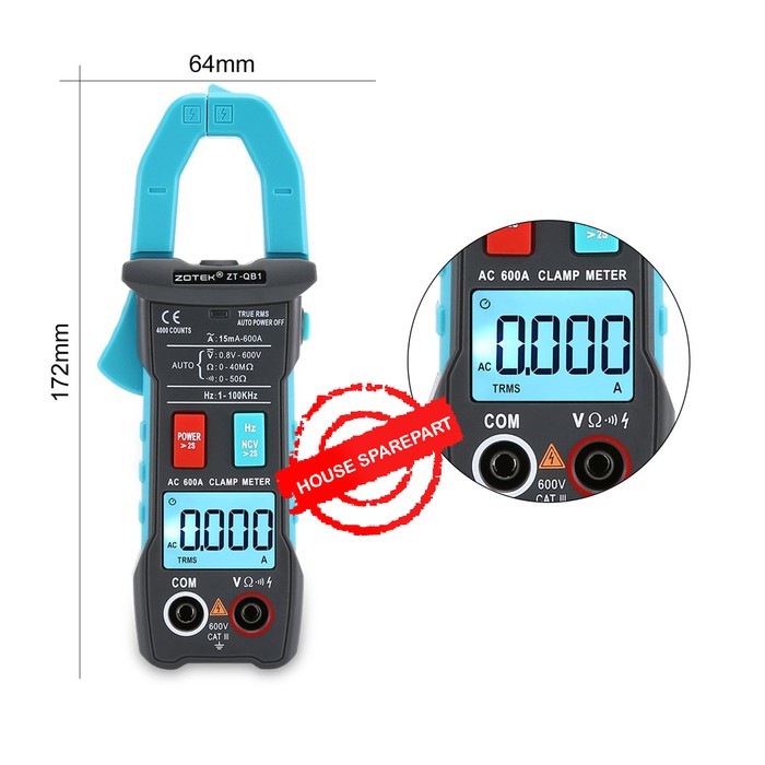 Zotek ZT-QB1 Smart Clamp Meter Tang Ampere Mini 600A Current TRMS