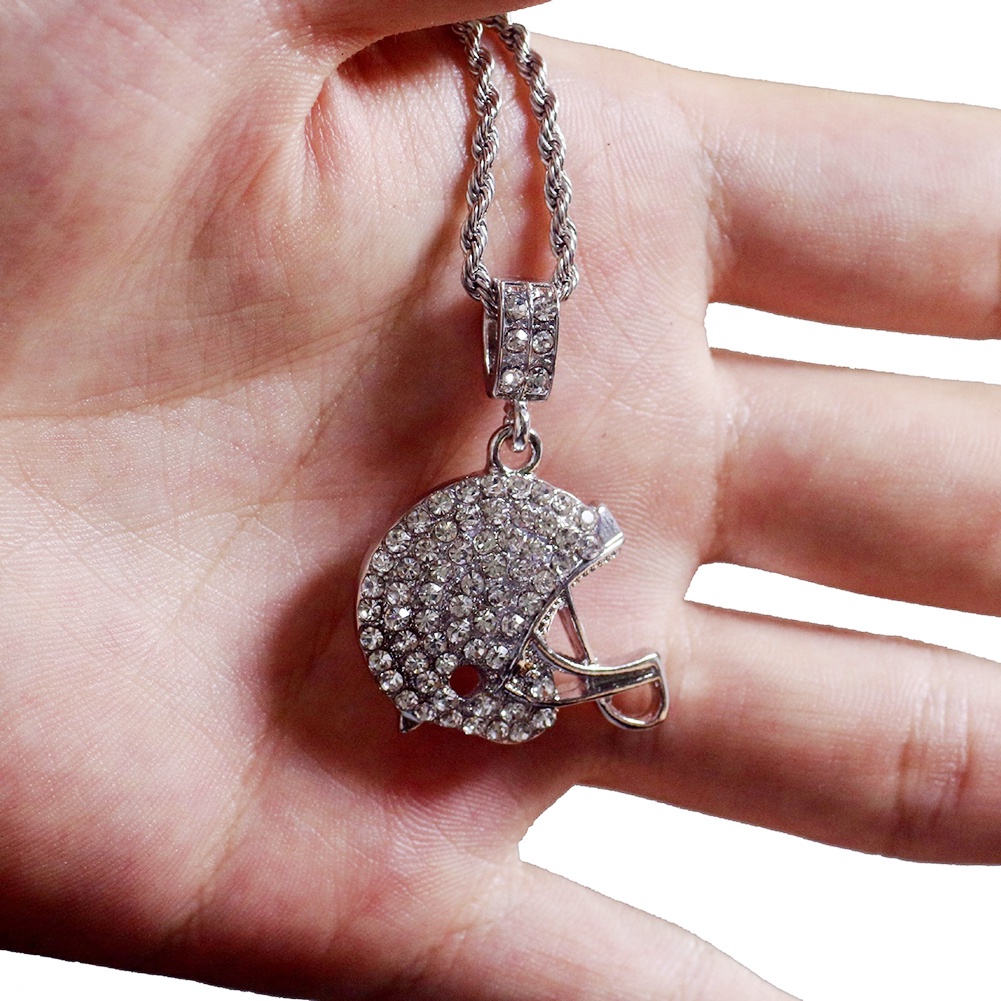 Hu Hu Hu Hu Hu Alat Bantu Pasang Kacamata♡ Kalung Liontin Bentuk Topi Rugby Aksen Berlian Imitasi Gaya Hip Hop Untuk Unisex