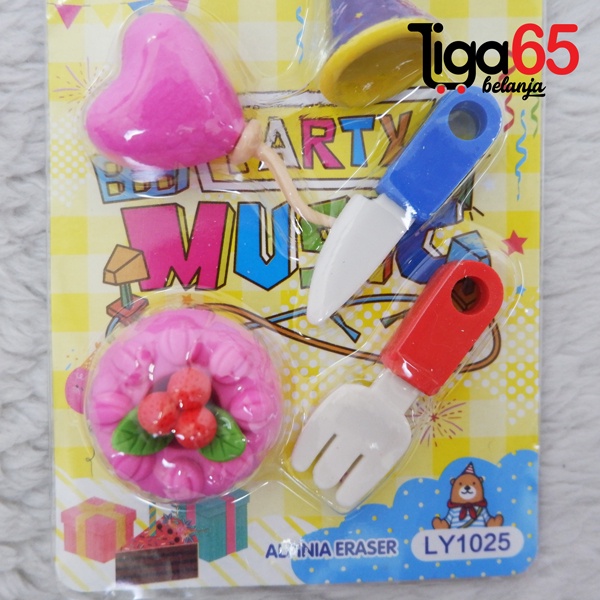 365 Cartoon Eraser #40885 Penghapus Set Party Shape Penghapus Kartun Isi 5 pcs