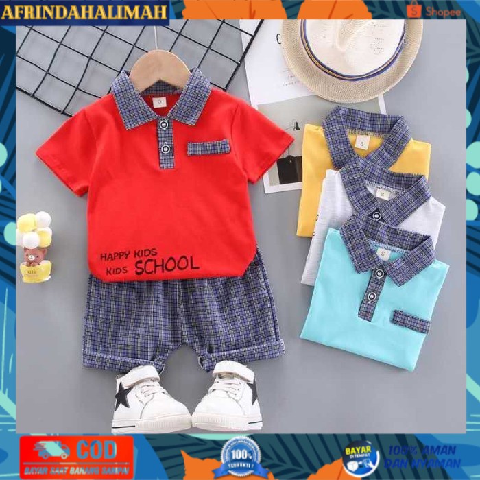 

TERBARU, TERMURAH- Setelan Pakaian Anak Laki-Laki Import Set Happy Kids School 1801 Murah