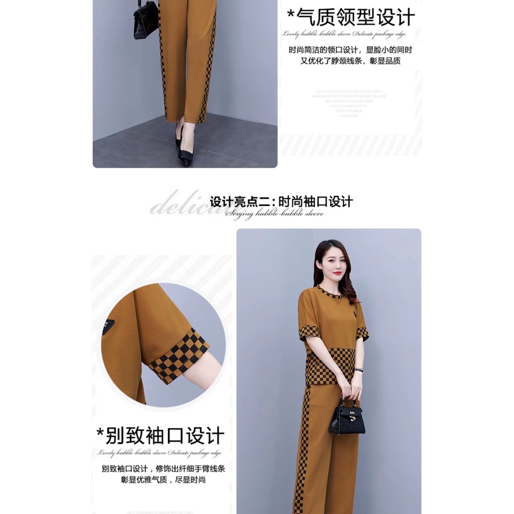 Stok bersih【Bisa COD】L-4XL Real Foto Katun One Set Women Setelan Wanita Mode 3/4 Lengan Cetak Wanita Kasual Longgar Stelan