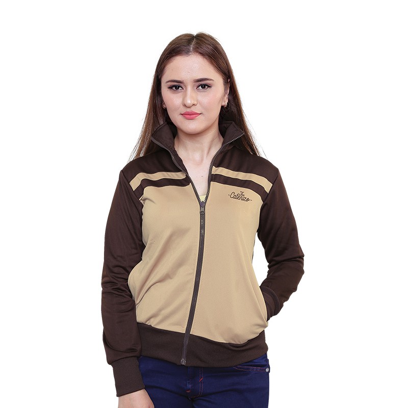 Jaket casual wanita bahan Diadora murah Cream coklat  CATENZO YI 084