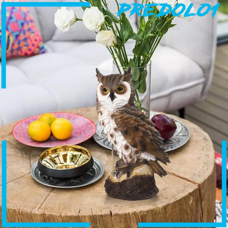 [PREDOLO1] Realistic Horned Owl Decoy Bird Scarecrow for Yard Garden Statues Ornament Brown