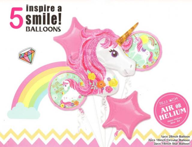 BALON FOIL SET UNICORN PINK ISI 5 PCS