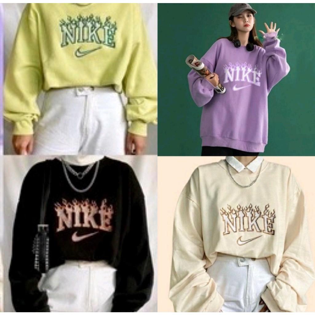 FIRE NIKKE ✔️ BORDIR SWEATER OBLONG CREWNECK FLEECE MOTIF API Viral Kekinian Terbaru