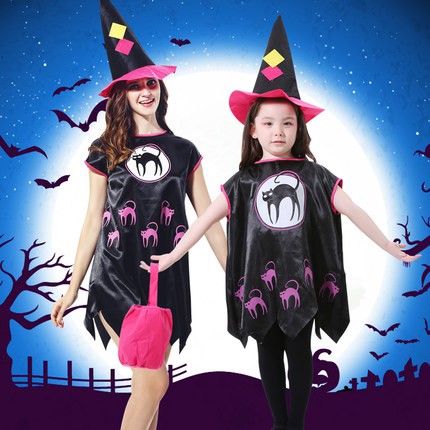 KOSTUM WITCH BLACK CAT COSPLAY HALLOWEEN SET TOPI