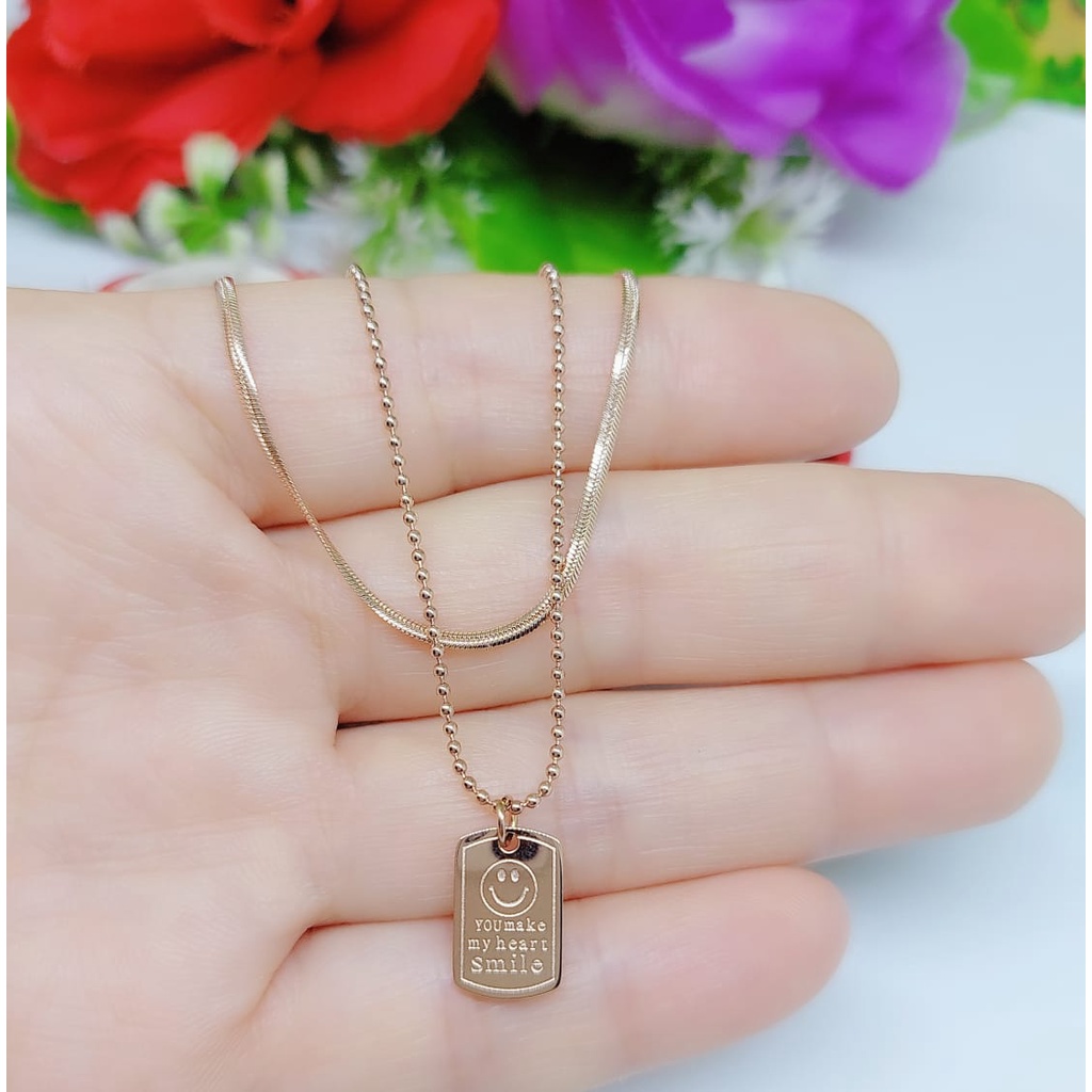 Kalung titanium dobel rantai perhiasan fashion 028-0284