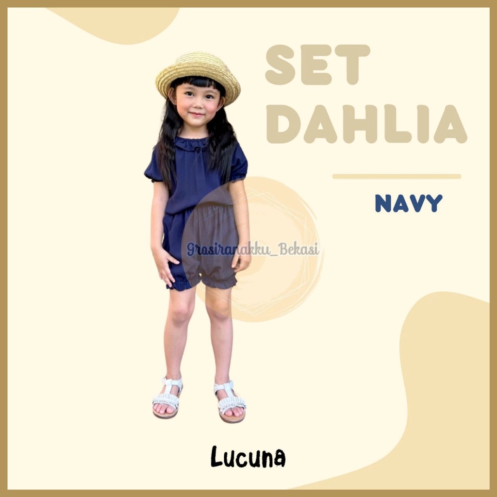 Setelan Anak Rayon Dahlia Lucuna Warna Navy Size 1-5 Tahun