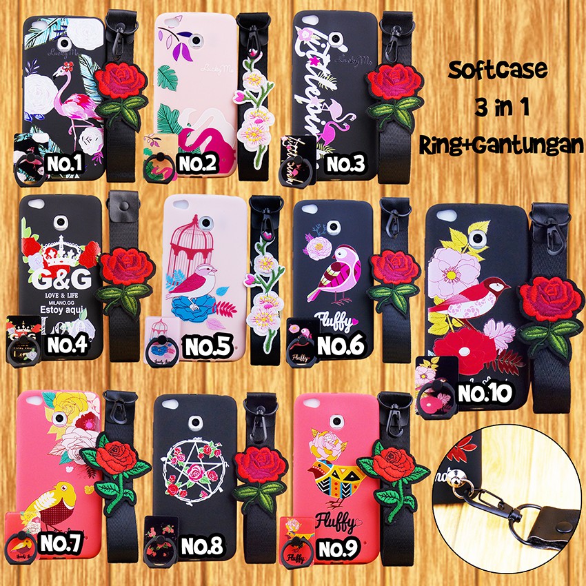 Softcase 3in1 Motif (Ringstand + Gantungan) + Packing for Oppo/Samsung/Xiaomi/Iphone/Vivo