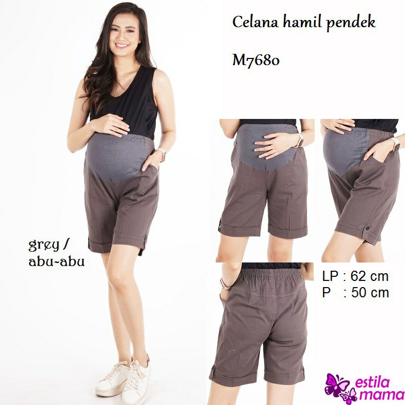 M7680 Celana  hamil katun twill pendek  selutut  Hitam  Abu 