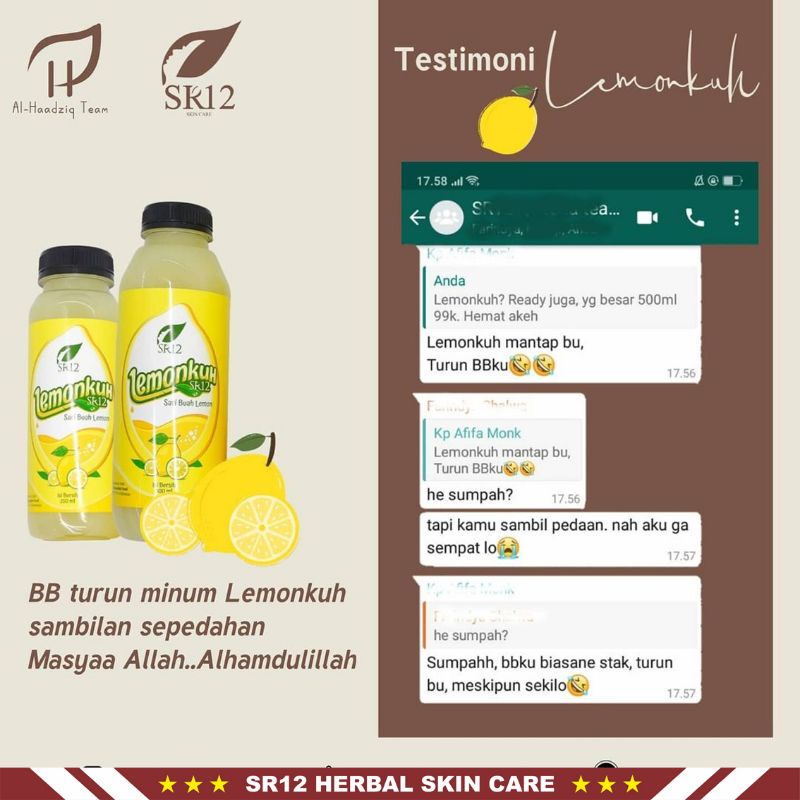 Lemonkuh SR12 Herbal Netto 500 ml | Sari Buah Lemon SR12 Original