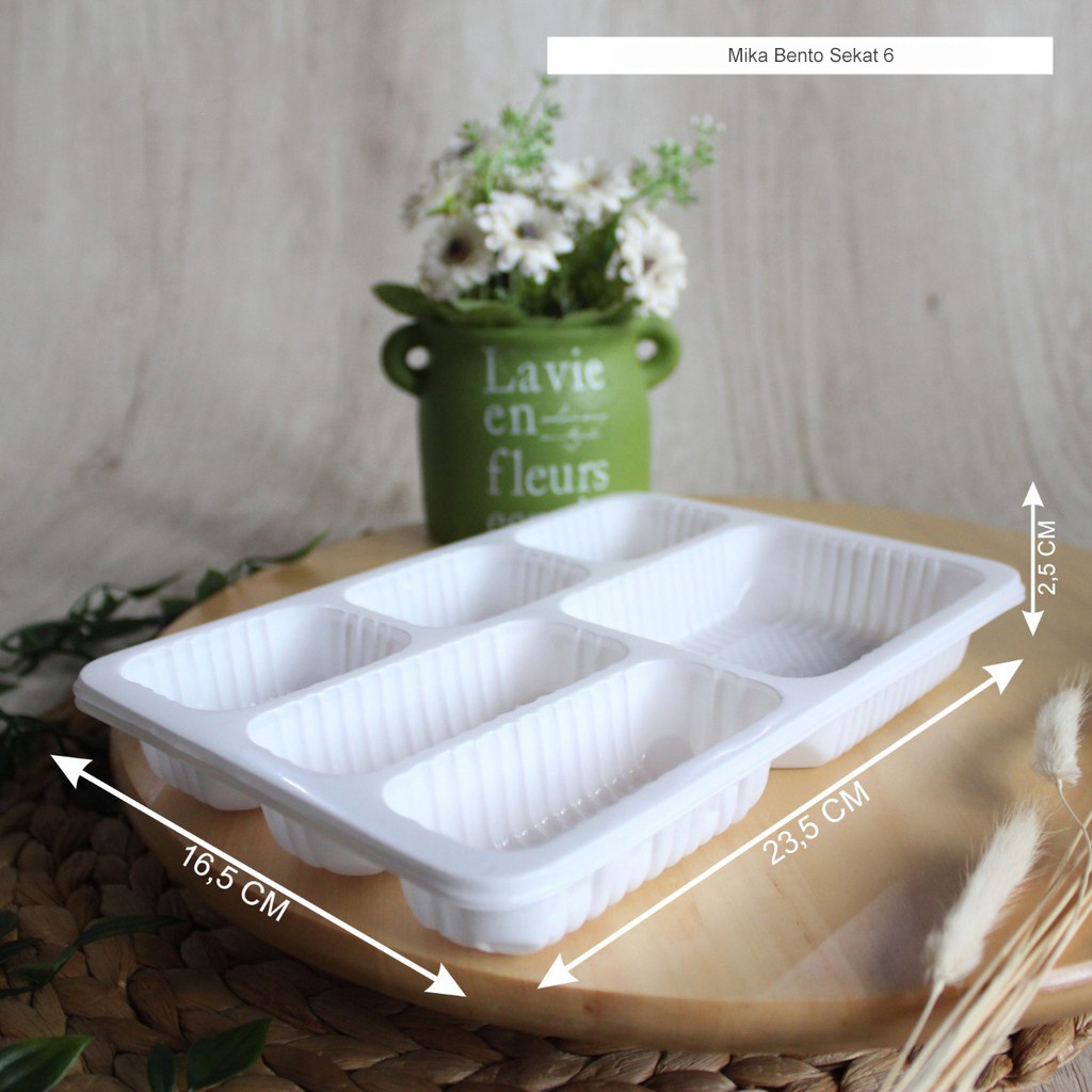 Mika Bento Sekat 6 Mika Dus Nasi Tray Mika Bento Warna Putih Sekat 5 Premium Quality 16x24 (25 pcs)