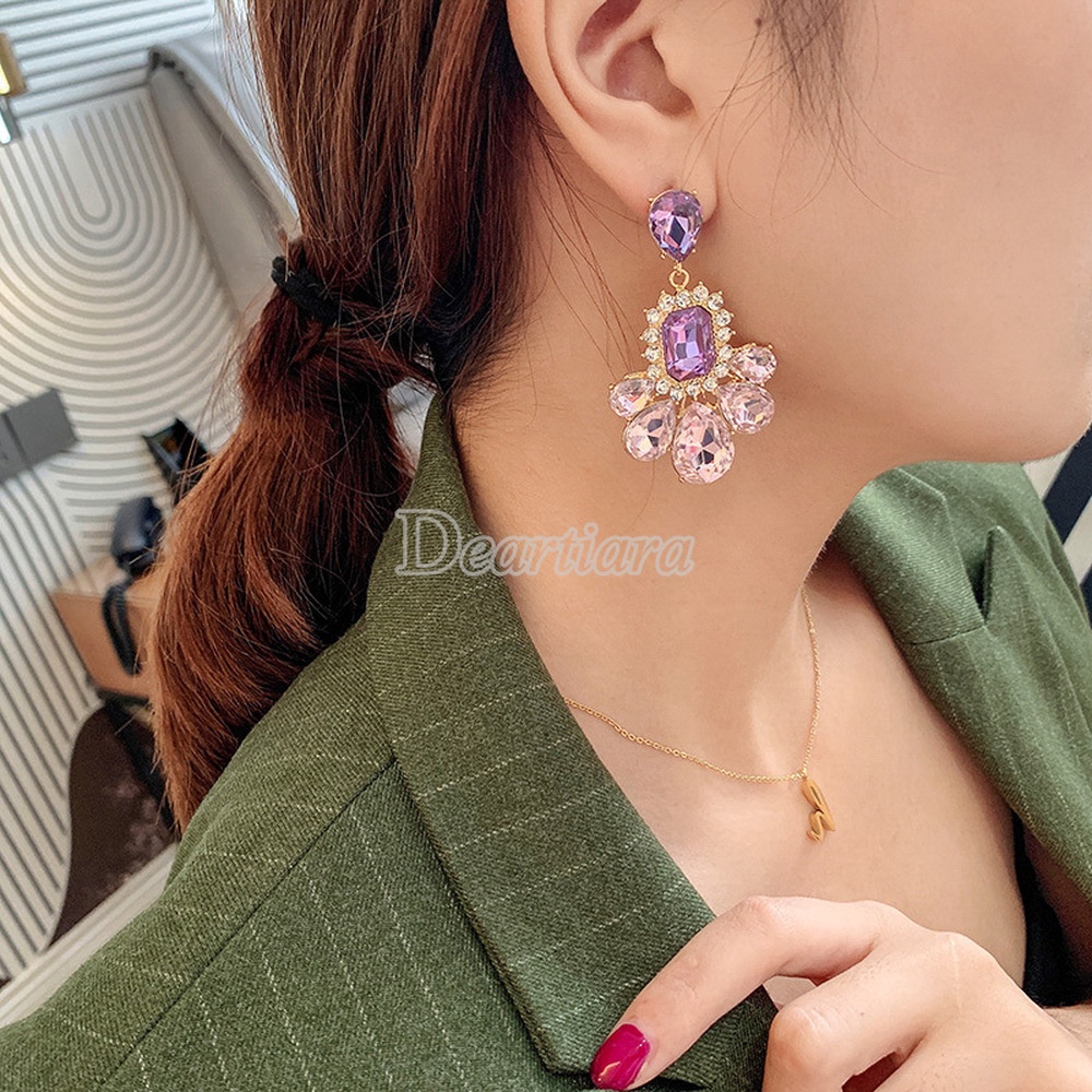 Anting Tusuk Gantung Panjang Hias Batu Amethyst Mewah Untuk Wanita