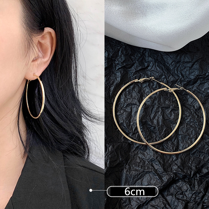 ladies accesories earrings Aksesoris fashion wanita gaya Korea sederhana klasik anting lingkaran besar berlebihan-Gold 6cm