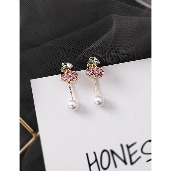 LRC Anting Tusuk Fashion (cherry) S925 Silver Needle Fruit Pearl Back Hanging Earrings F68142