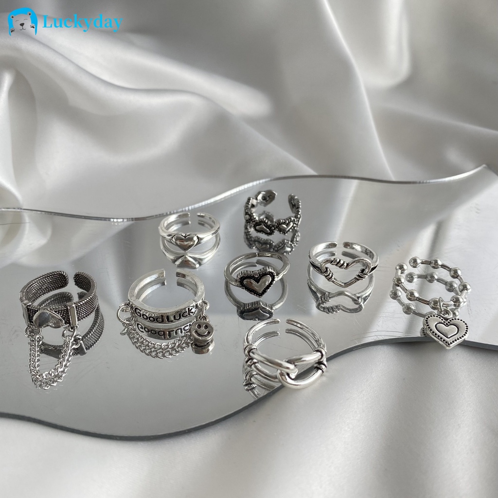 YEEZII Set Perhiasan Cincin Liontin Kupu-Kupu Hati Smiley Aksen Mutiara Kristal Warna Silver Untuk Wanita