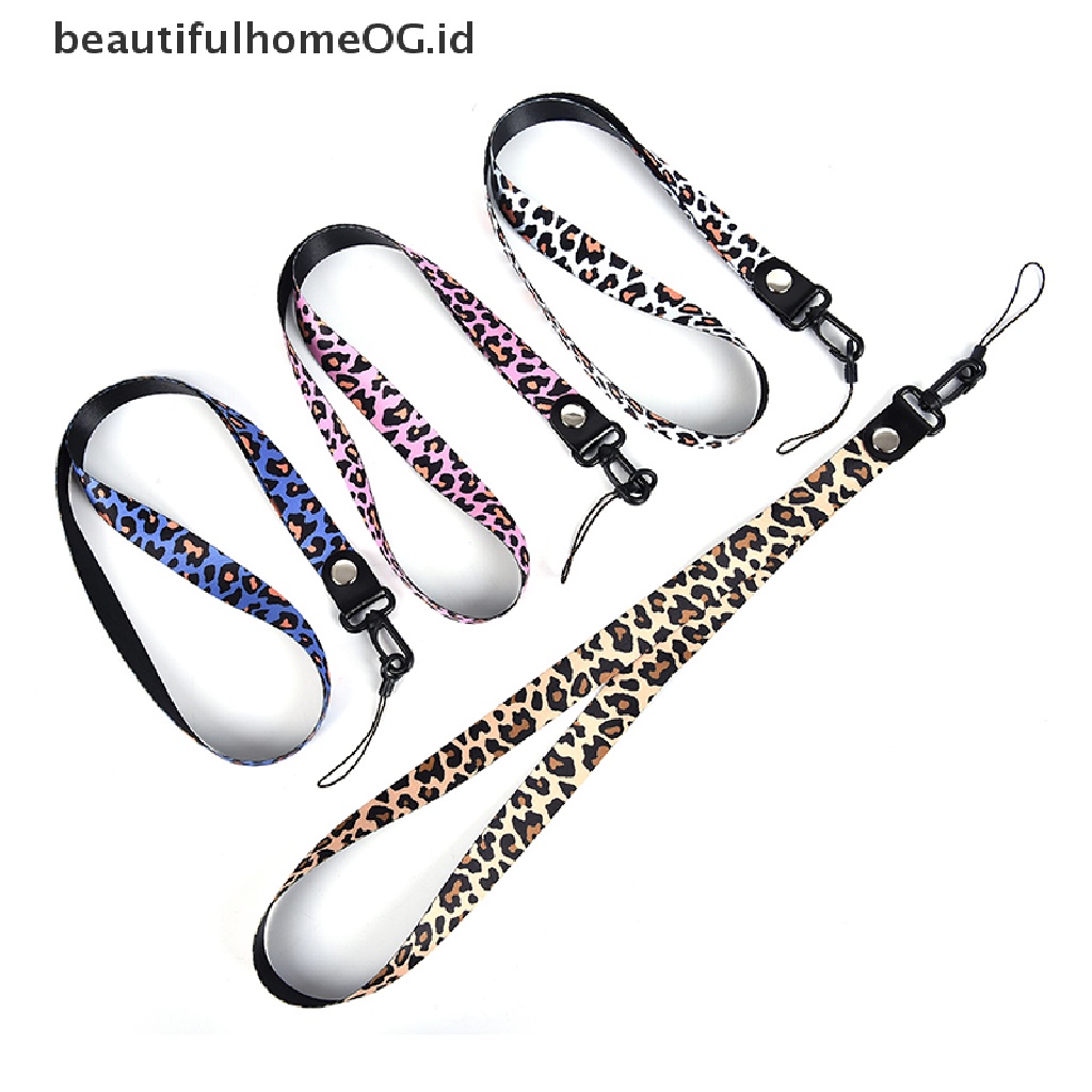 Tali Lanyard Leher Panjang Motif Leopard Dapat Dilepas Untuk holder Kunci Ponsel Universal