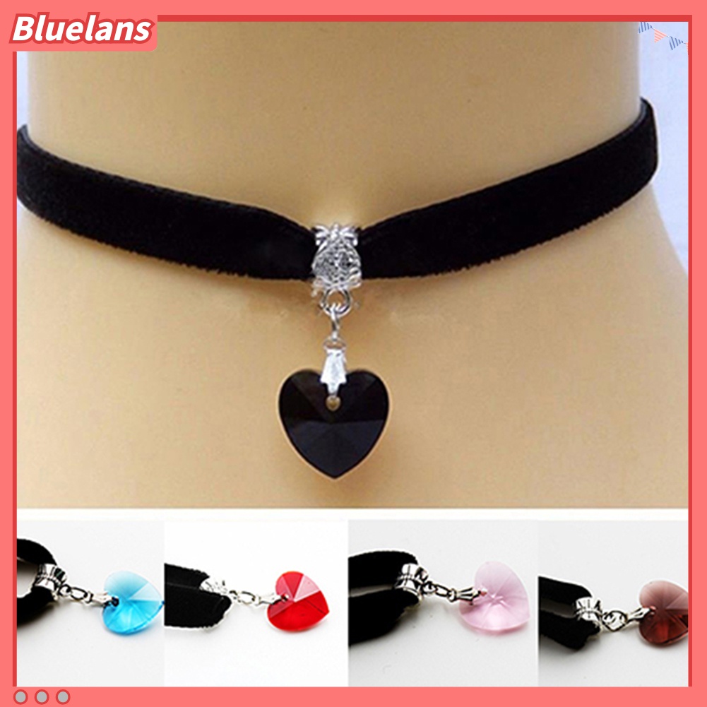 Kalung Choker Pendek Liontin Hati Berlian Imitasi Handmade Gaya Retro Gothic