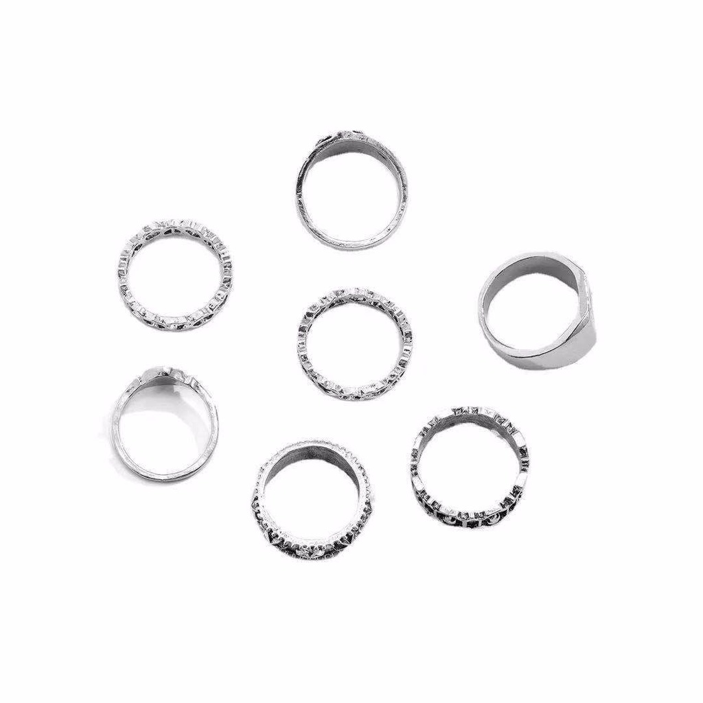 7 Pcs Cincin Kepribadian Tidak Teratur Bahan Alloy Warna-Warni Gaya Punk Hip-Hop Korea Untuk Pria