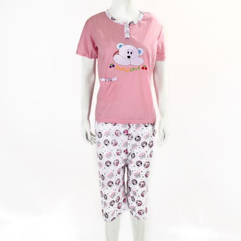 BAJU TIDUR DEWASA PIYAMA LENGAN PENDEK CELANA PENDEK 3/4 MOTIF BONEKA BEAR