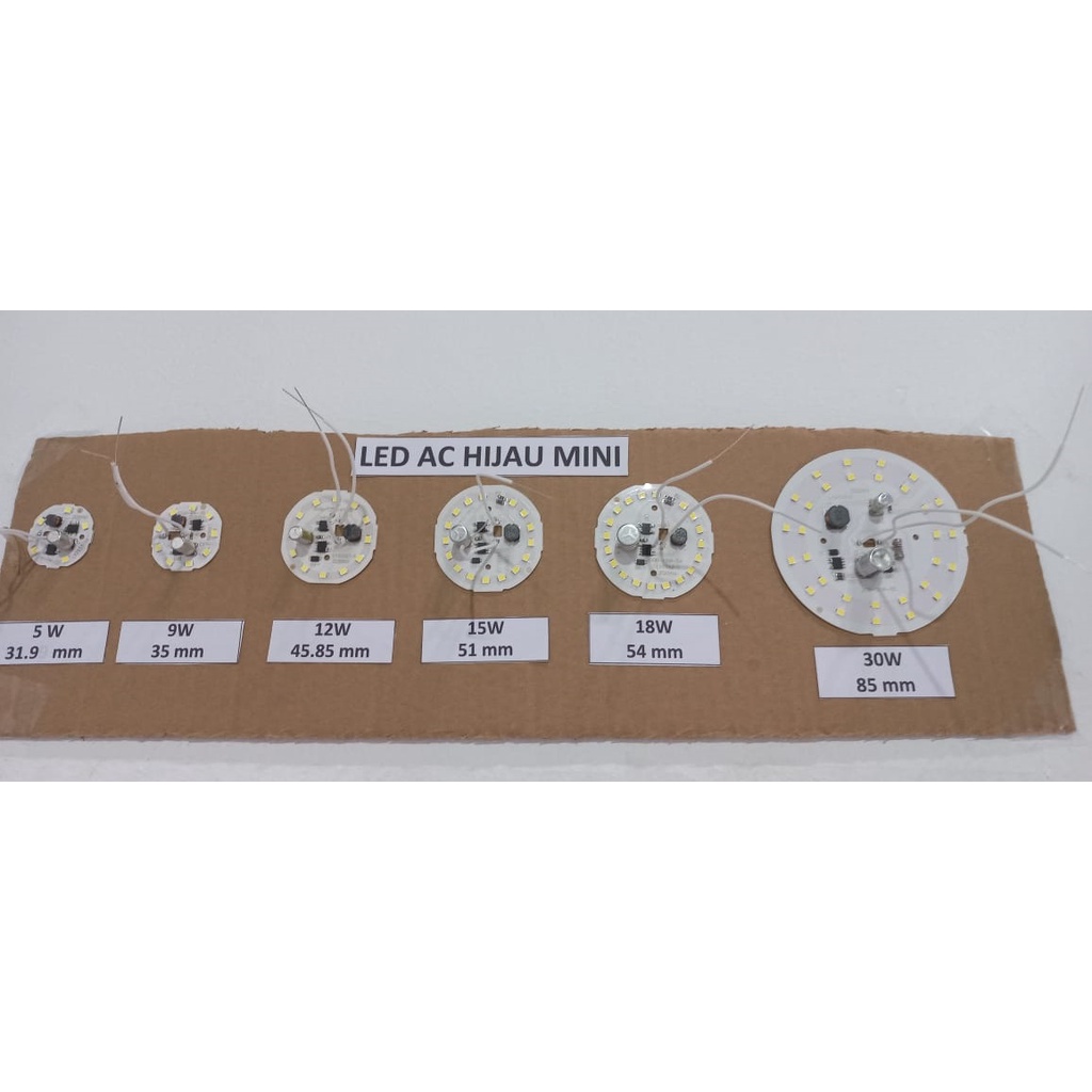 PCB LED AC Nyala Putih (BMX) Plus Kabel - Modul DOB Lampu LED AC Varian Hijau Mini