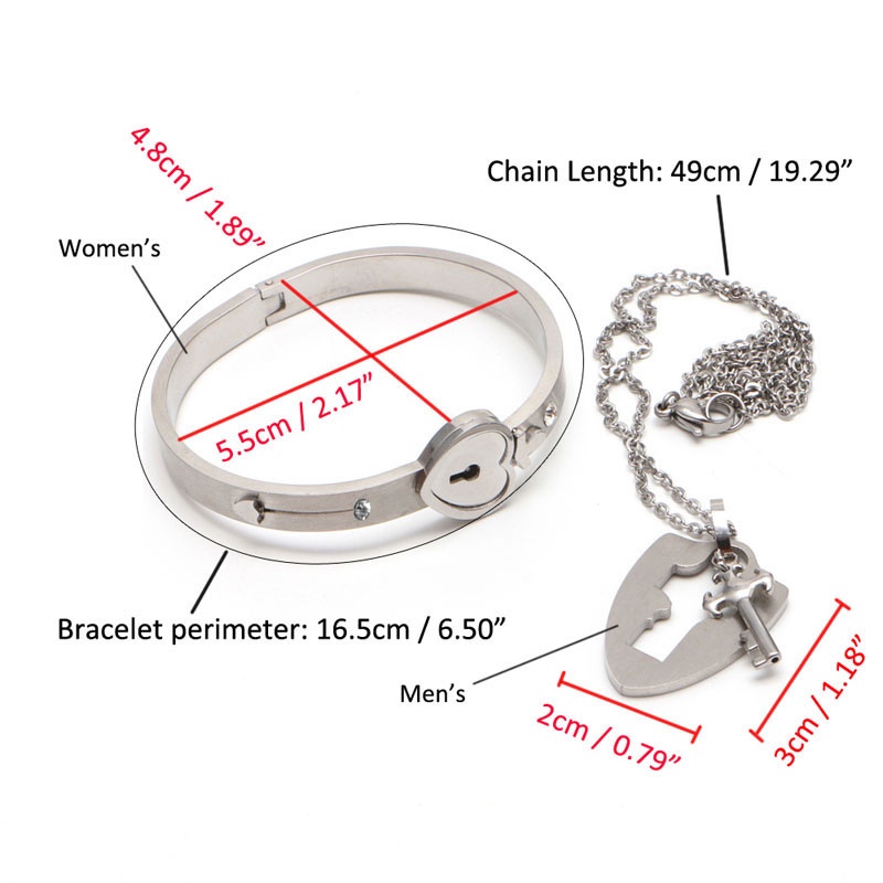 SIY  Couple Titanium Steel Lock Bangle Bracelet &amp; Key Pendant Necklace Love Sets Gift