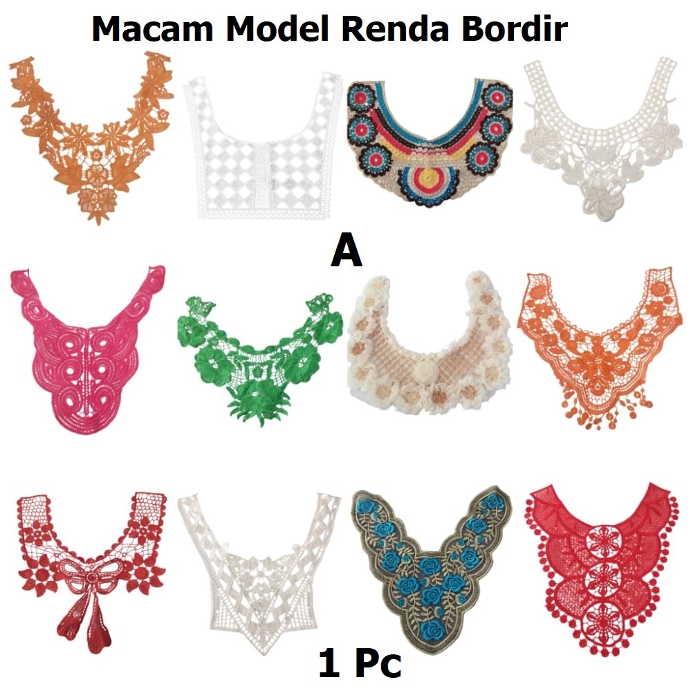 Renda Bordir Dada Renda Kembang Renda Leher Renda Baju Renda Kain Renda Accesoris Type A Harga/Pc