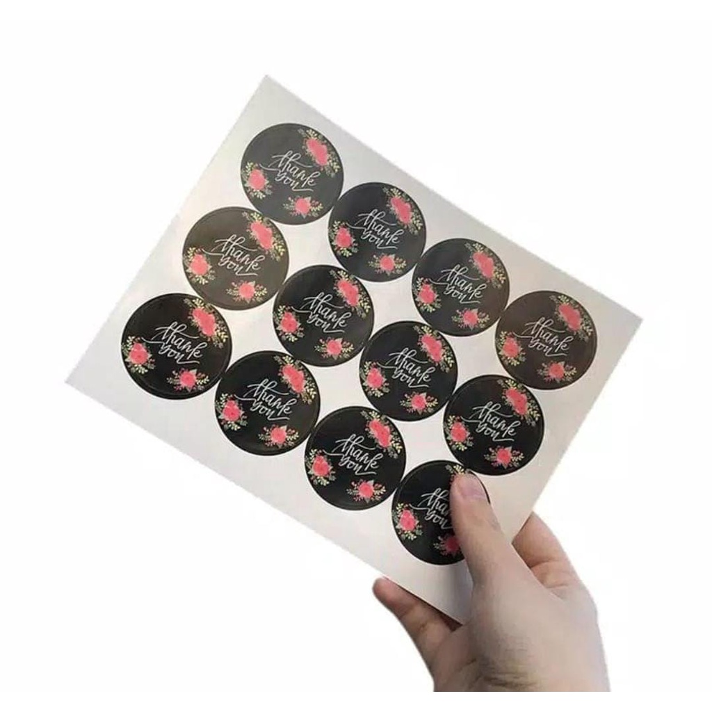 

120 Pcs Set Sticker Thank You Floral Round Black