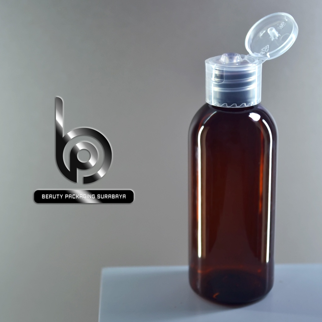 Botol Plastik PET 60ml BR Coklat Amber Tutup Fliptop