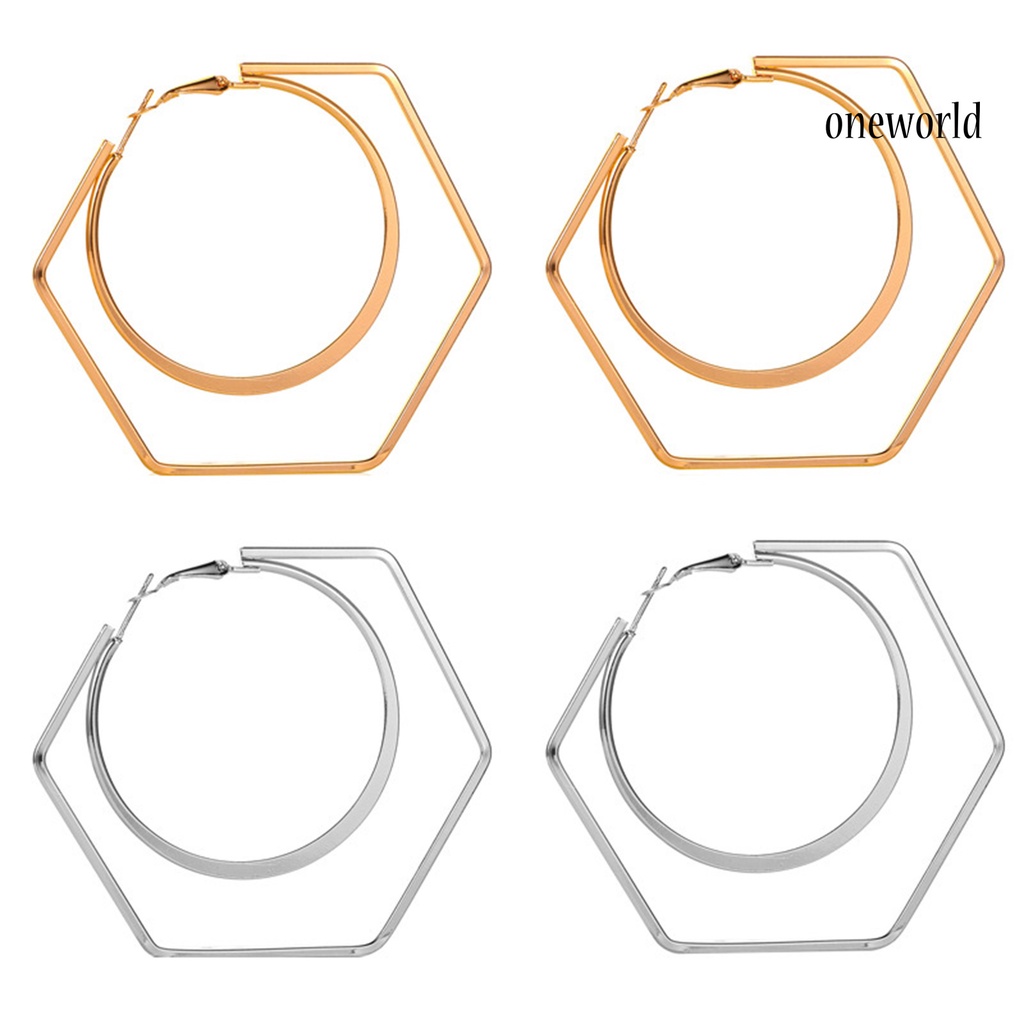 OW# 1 Pair Unique Women Exaggerated Geometry Big Round Hexagon Drop Earring Jewelry Accessory for Shopping