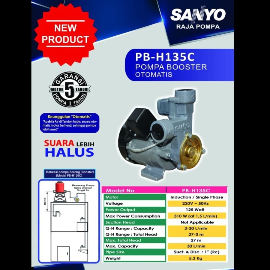 SANYO Booster Otomatis PB-H135 D / PBH-135D / P-BH135D