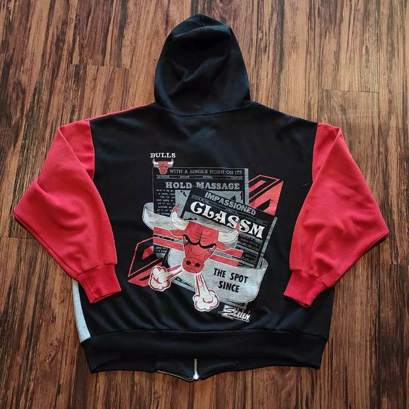 vintage jaket crewneck varsity kaos hoodie second chicago bulls nba team nascar big logo & script co