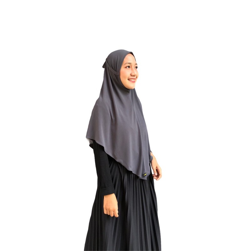 bergo Jersey tali Hana / hijab instant / kerudung bergo / hijab daily-Dark grey