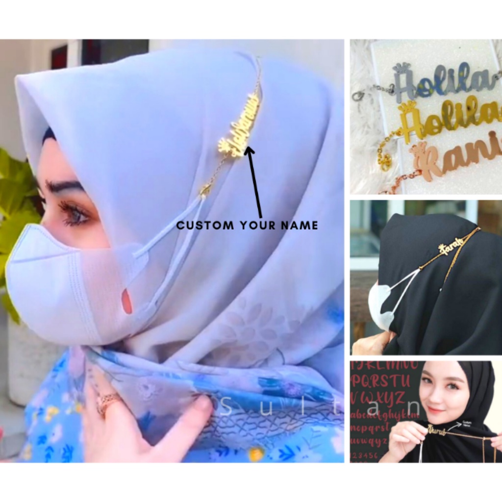 Konektor Hijab Strap Masker Nama Lapis Emas custom 2 hari jadi