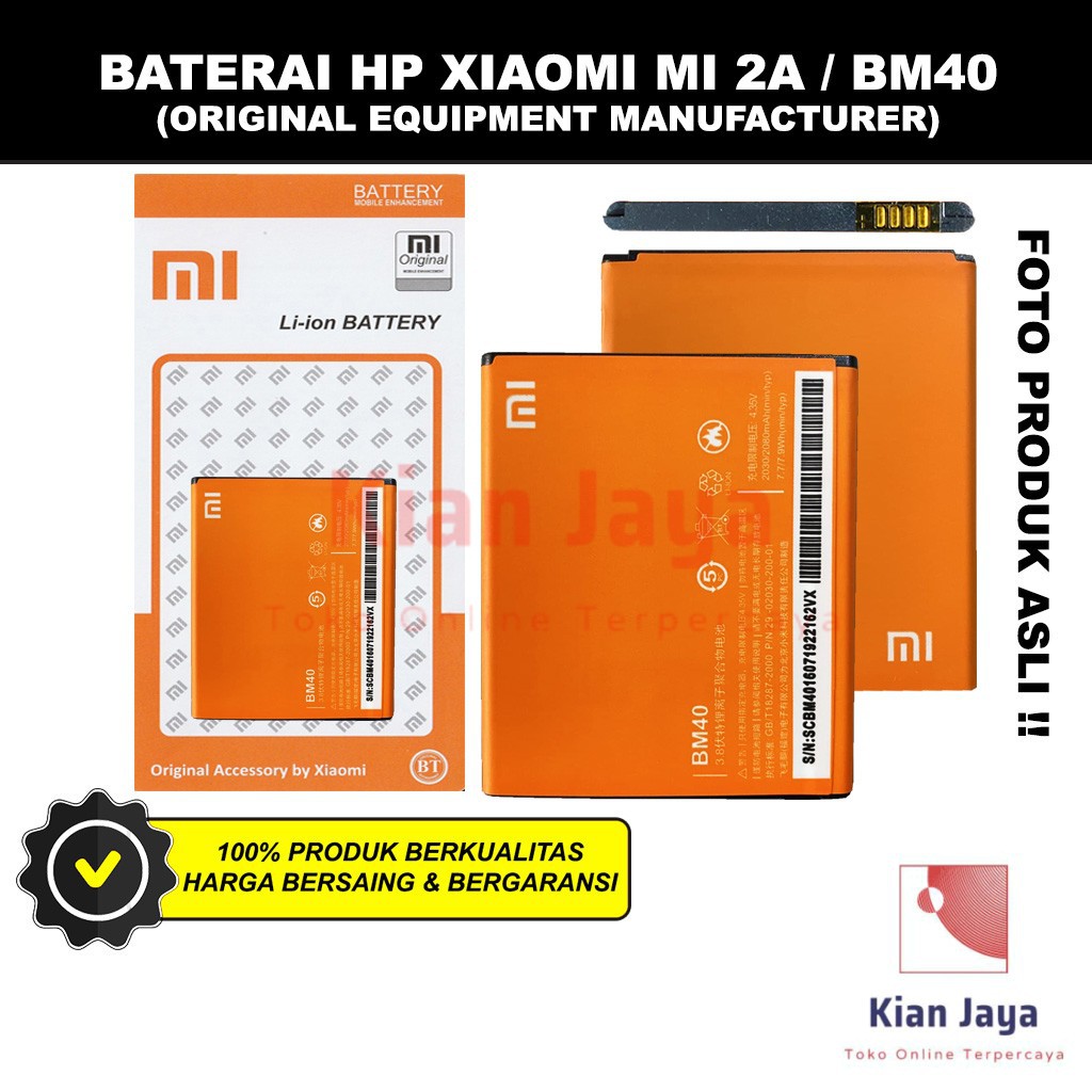 Baterai Xiaomi Mi 2A BM40 Original OEM Batre Batrai Battery HP Xiao Mi BM 40 Ori