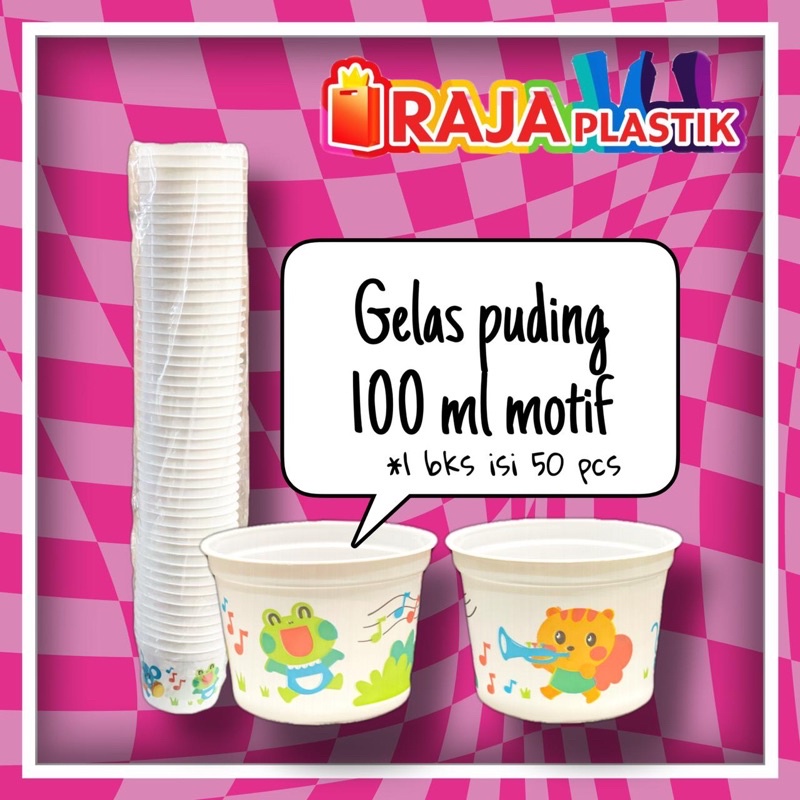 Cup Plastik Puding 100ml Motif / Gelas Plastik Puding Cetak Motif 100ml