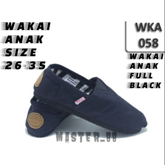 SEPATU SLIP ON ANAK PRIA WAKAI FULL BLACK TERMURAH