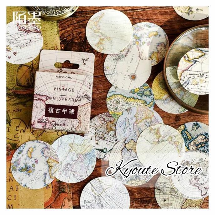 

Promo Awal tahun 46 pcs Sticker Vintage Retro Peta Scrapbook Bujo Planner Diary Craft Promo Awal