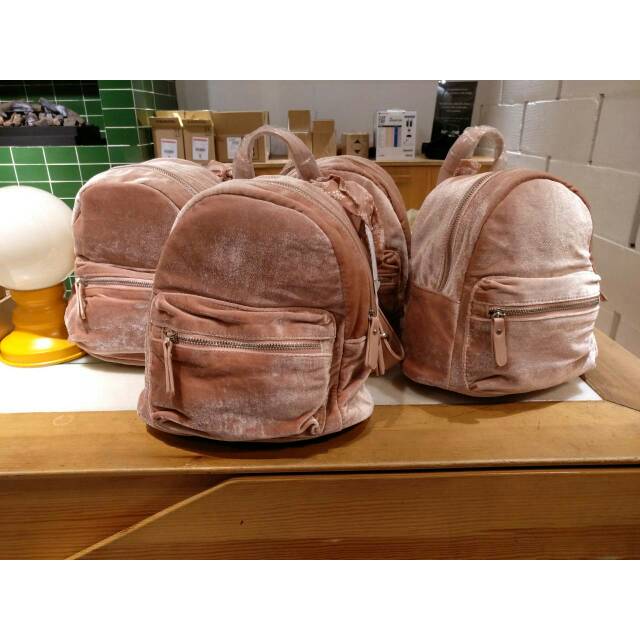 PullandBear Pull&Bear PnB velvet backpack ransel tas SALE