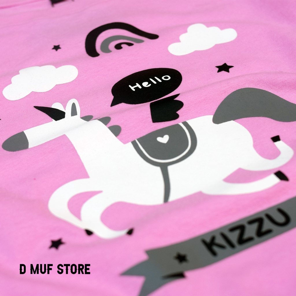 Kizzu Kaos Anak Premium Cotton 30s Usia 1-12 Tahun Unicorn Pink- dmufstore