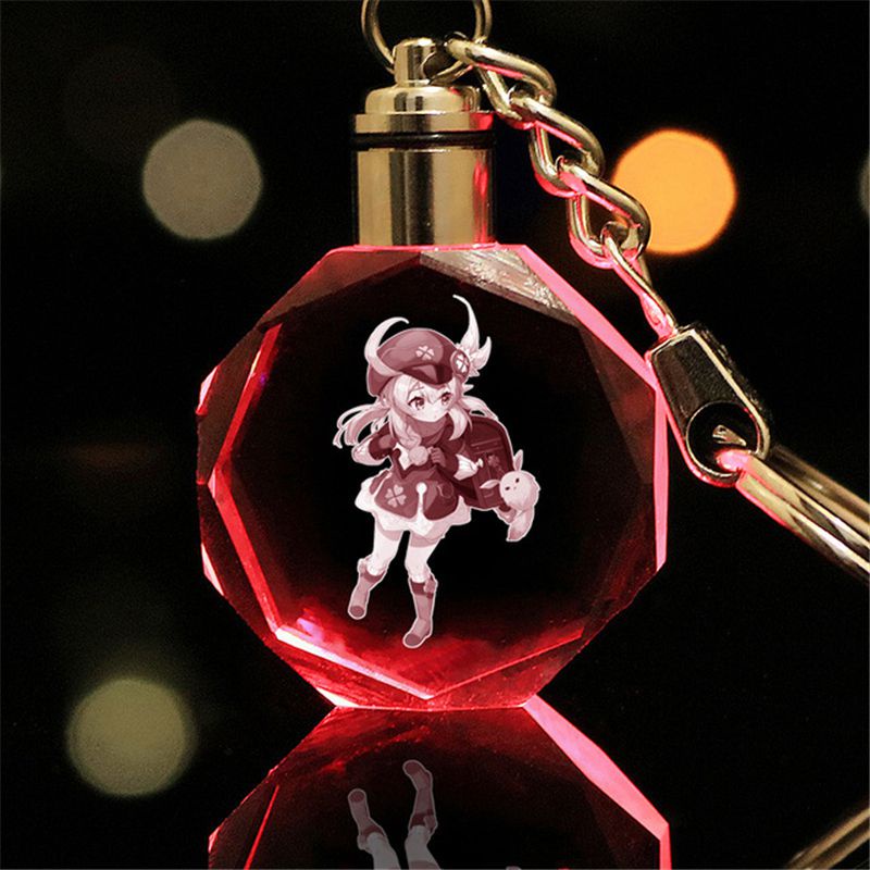 Genshin Impact Wendy Klee Keqing QiQi Crystal Keychain LED Colorful LightPendant