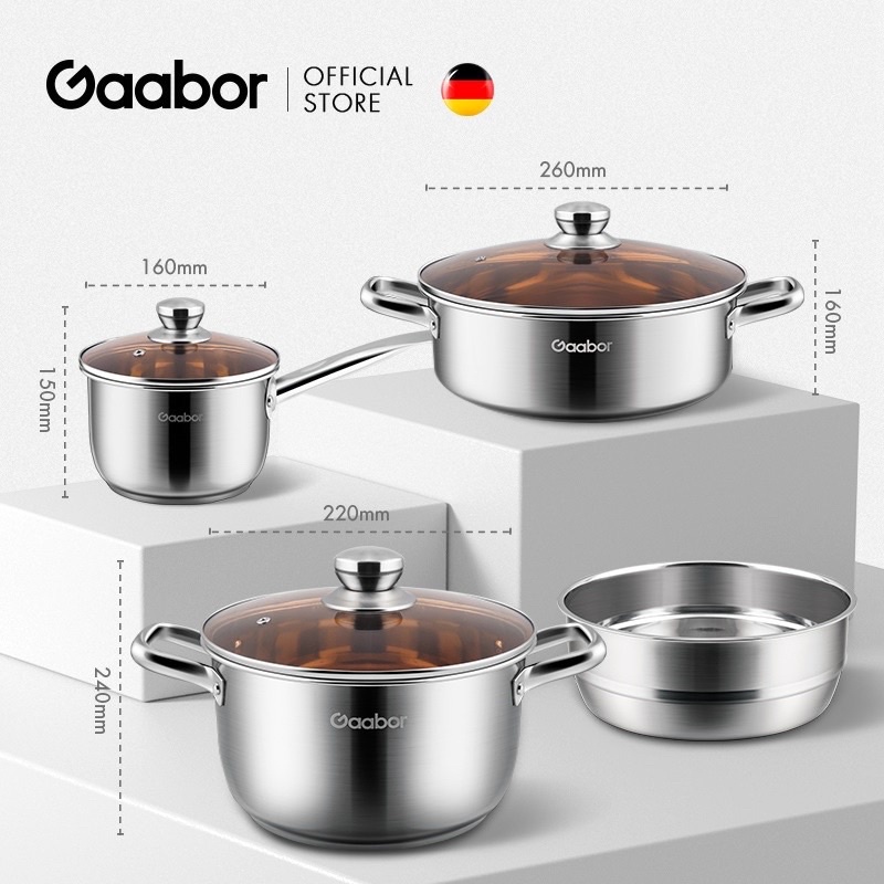 Gaabor Panci Set 3 Item Stainless Steel Panci Kukus Panci Sop Steamer StockPot / GS-S848A