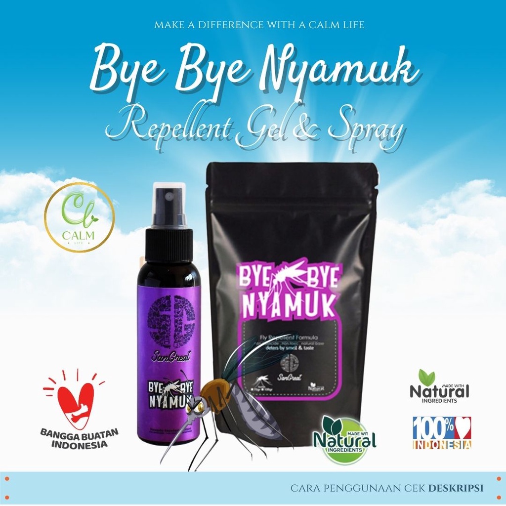 Pengusir Nyamuk Natural  SanGreat Bye Bye Nyamuk non pestisida Gel dan Spray 100 ml aman untuk anak