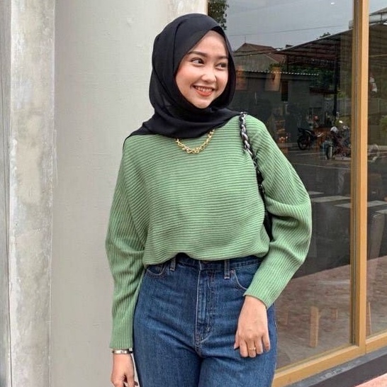 Rajut Batwing Blouse Kalong Knit Oversize Wanita
