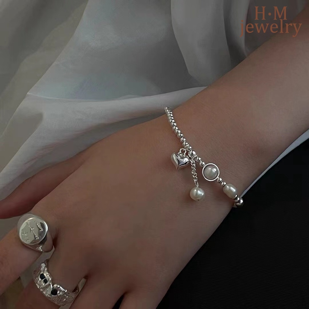 Gelang Mutiara Air Tawar Bentuk Hati Bahan S925 Silver