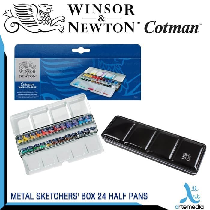  Winsor  Newton  Cotman Metal Sketch Box 24 Half Pans 