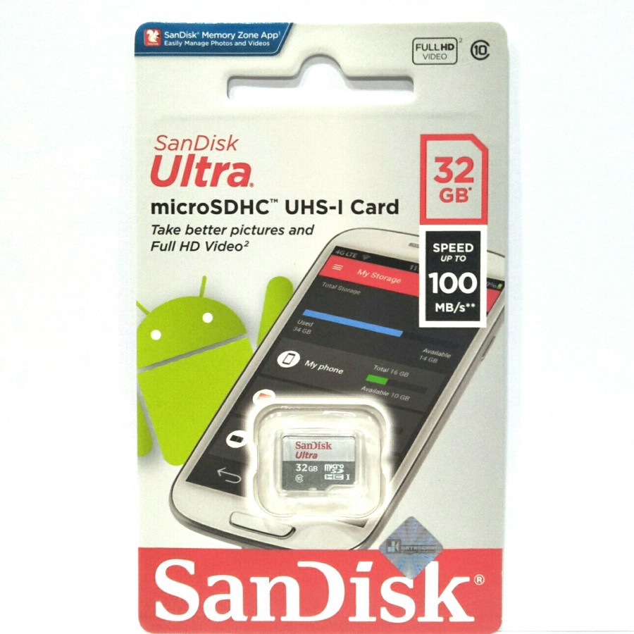 SanDisk Ultra MicroSD UHS-1 32GB Up To 100MB/s class 10 - Microsd 32GB 100mbps Tanpa Adapter-1