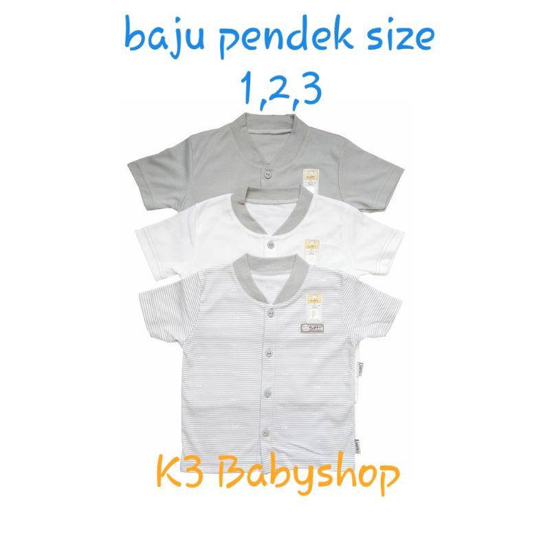 Baju Pendek Bis Rib Fluffy seri grey abu white putih salur kemeja anak baju bayi SNI set 3pcs