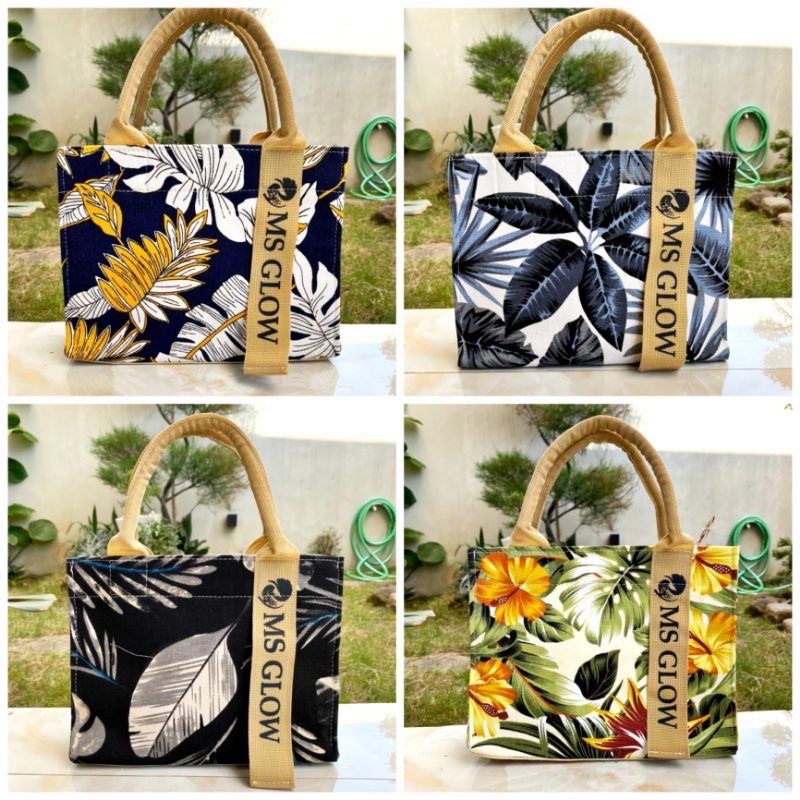 TAS MS GLOW KANVAS MOTIF BAHAN TEBAL BAGUS/TAS KOSMETIK/TAS LUCU