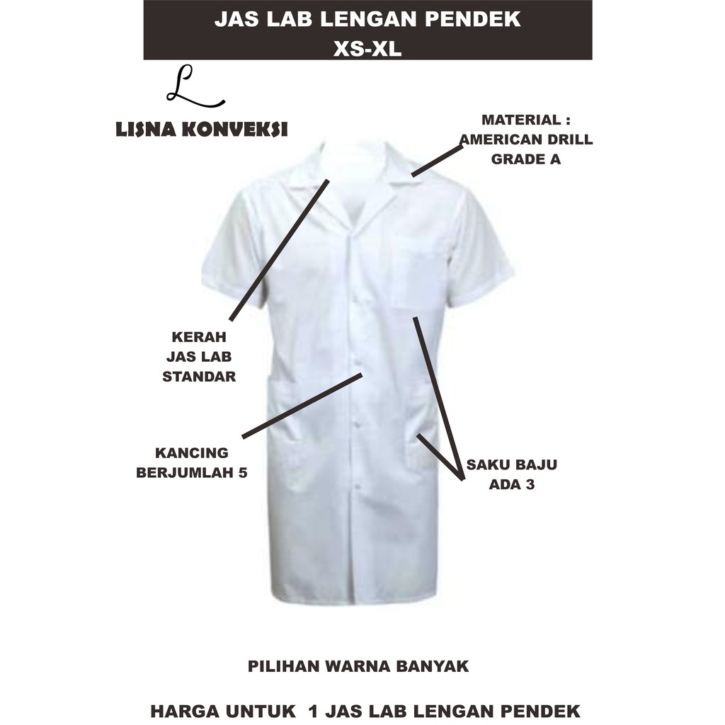 Jas Laboratorium Lengan Pendek XS-XL